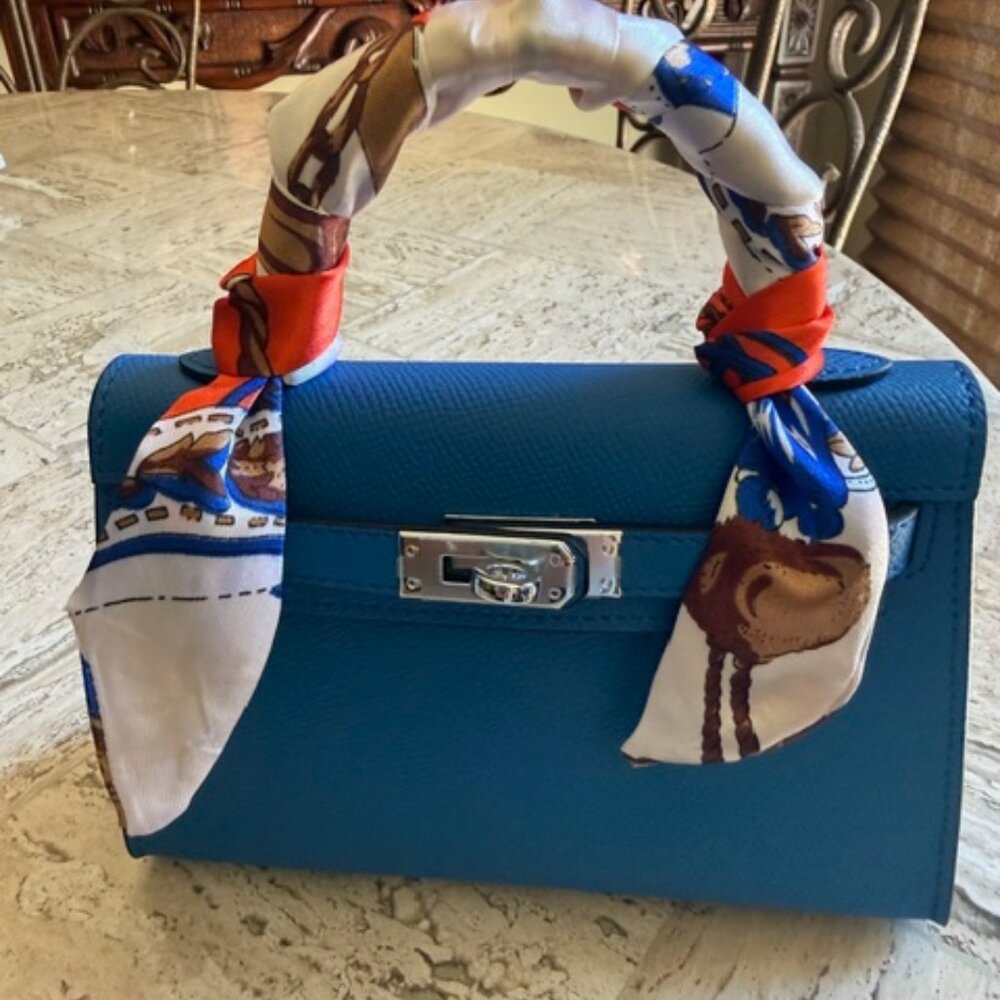 Blue leather mini handbag